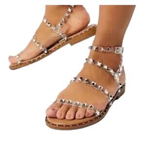 Steve Madden Travel Pyramid Studded Flat Sandals Size 7 – Pre‑Owned